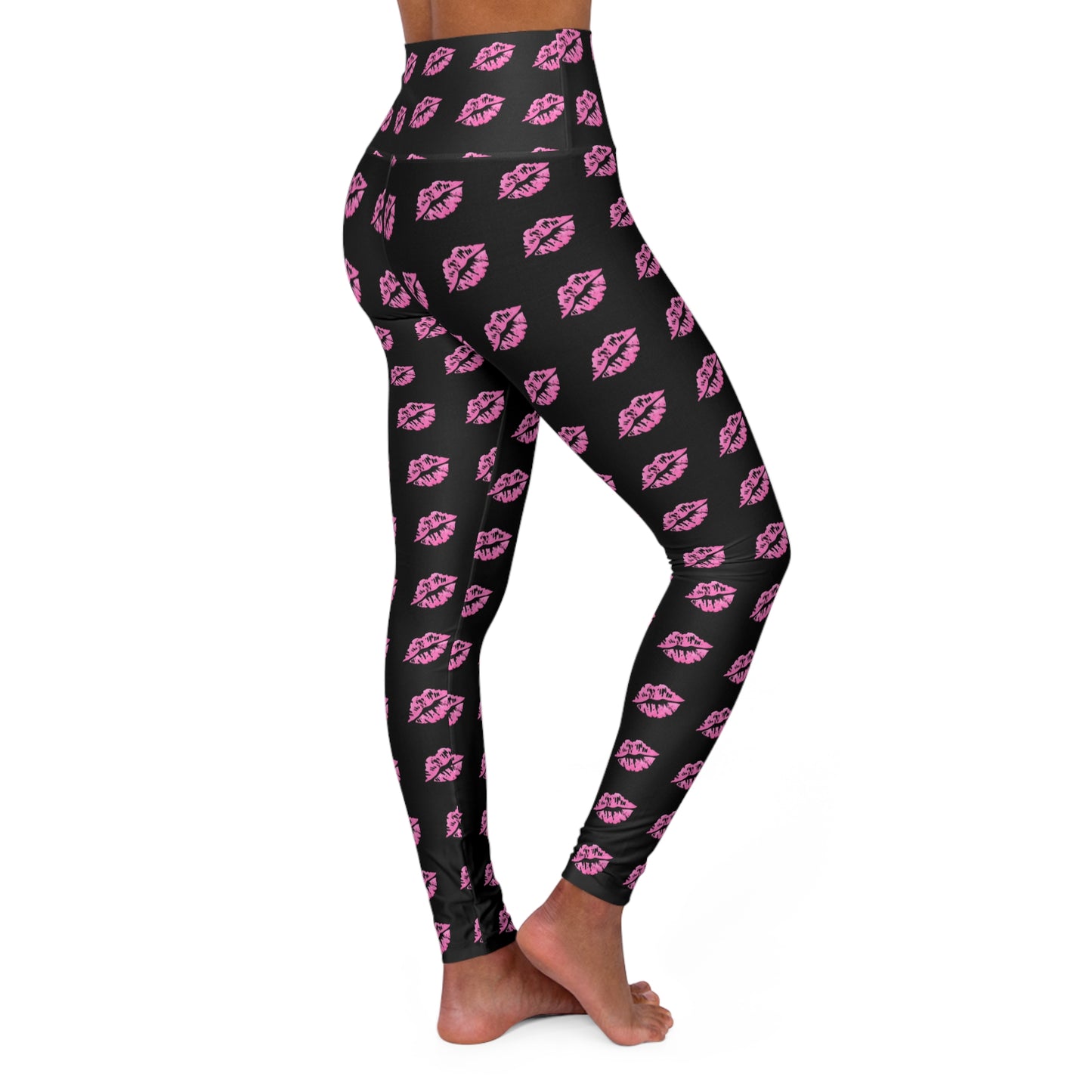 High Waisted Yoga Leggings with Pink Lip Print, Activewear, Fitness, Gym Style, Fashion Statement, Athleisure Wear