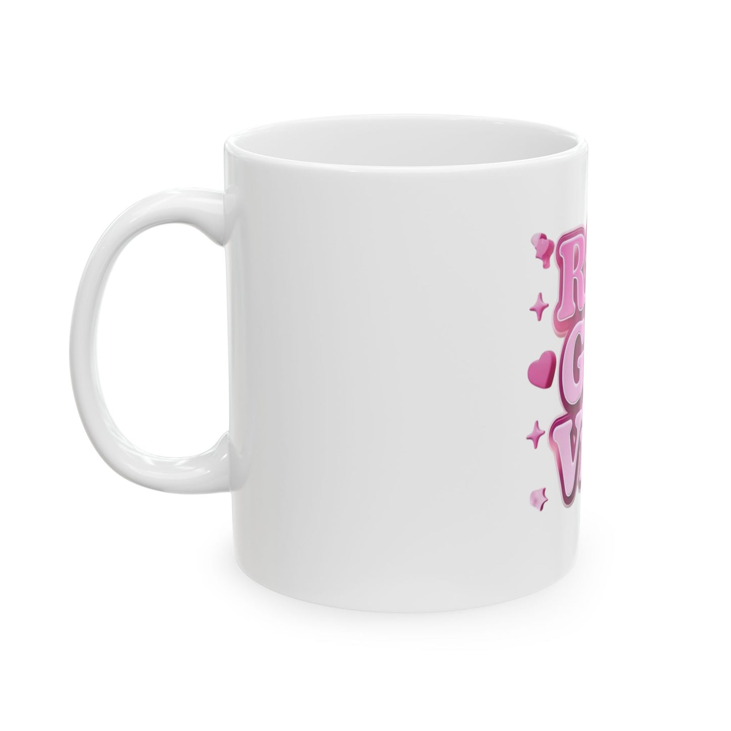 Rich Girl Vibe Ceramic Mug | Stylish Coffee Cup | Pink Heart Design | Gift for Her | Motivational Mug | Trendy Drinkware