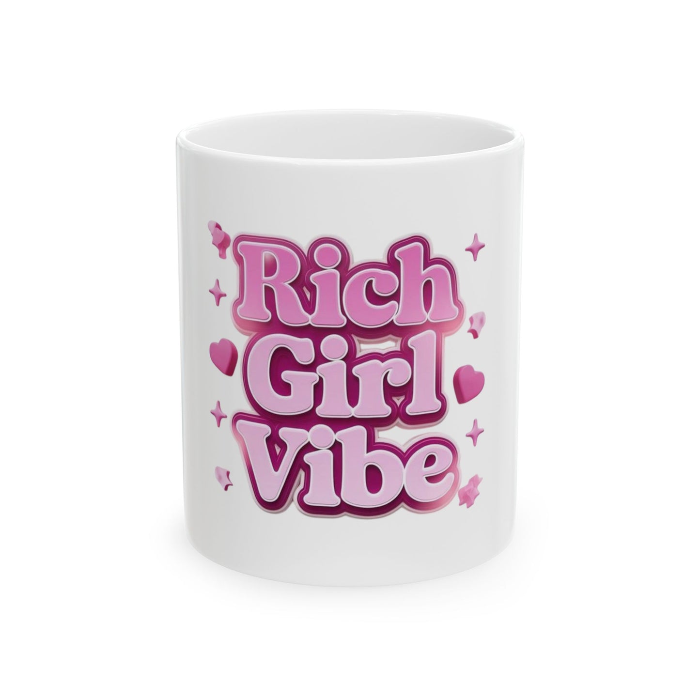 Rich Girl Vibe Ceramic Mug | Stylish Coffee Cup | Pink Heart Design | Gift for Her | Motivational Mug | Trendy Drinkware
