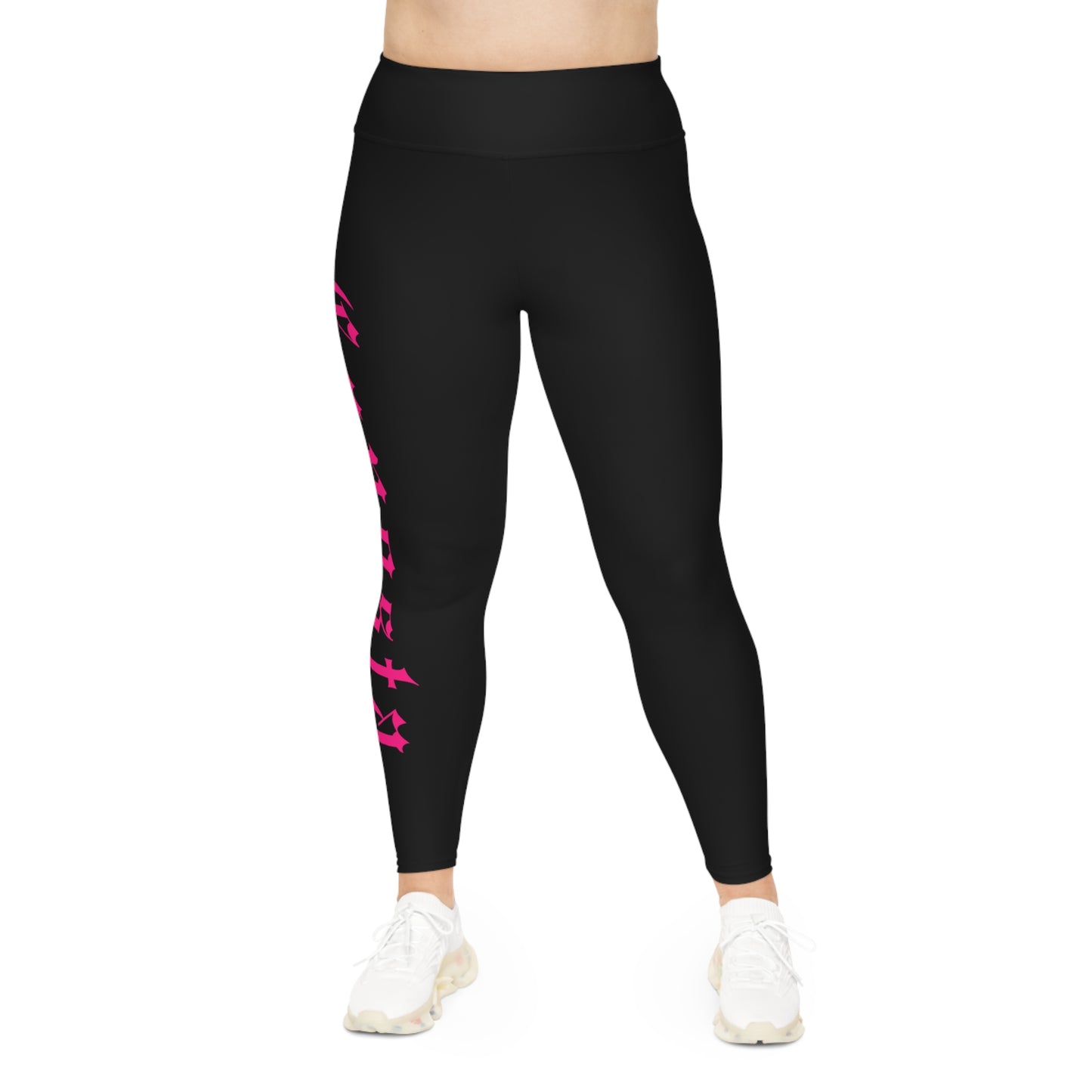 Stylish Plus Size Leggings with Bold Text Design | Comfortable Activewear | Ideal for Yoga, Gym, Casual Wear, & Everyday Style