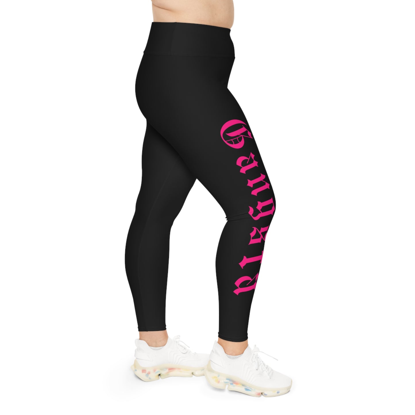 Stylish Plus Size Leggings with Bold Text Design | Comfortable Activewear | Ideal for Yoga, Gym, Casual Wear, & Everyday Style