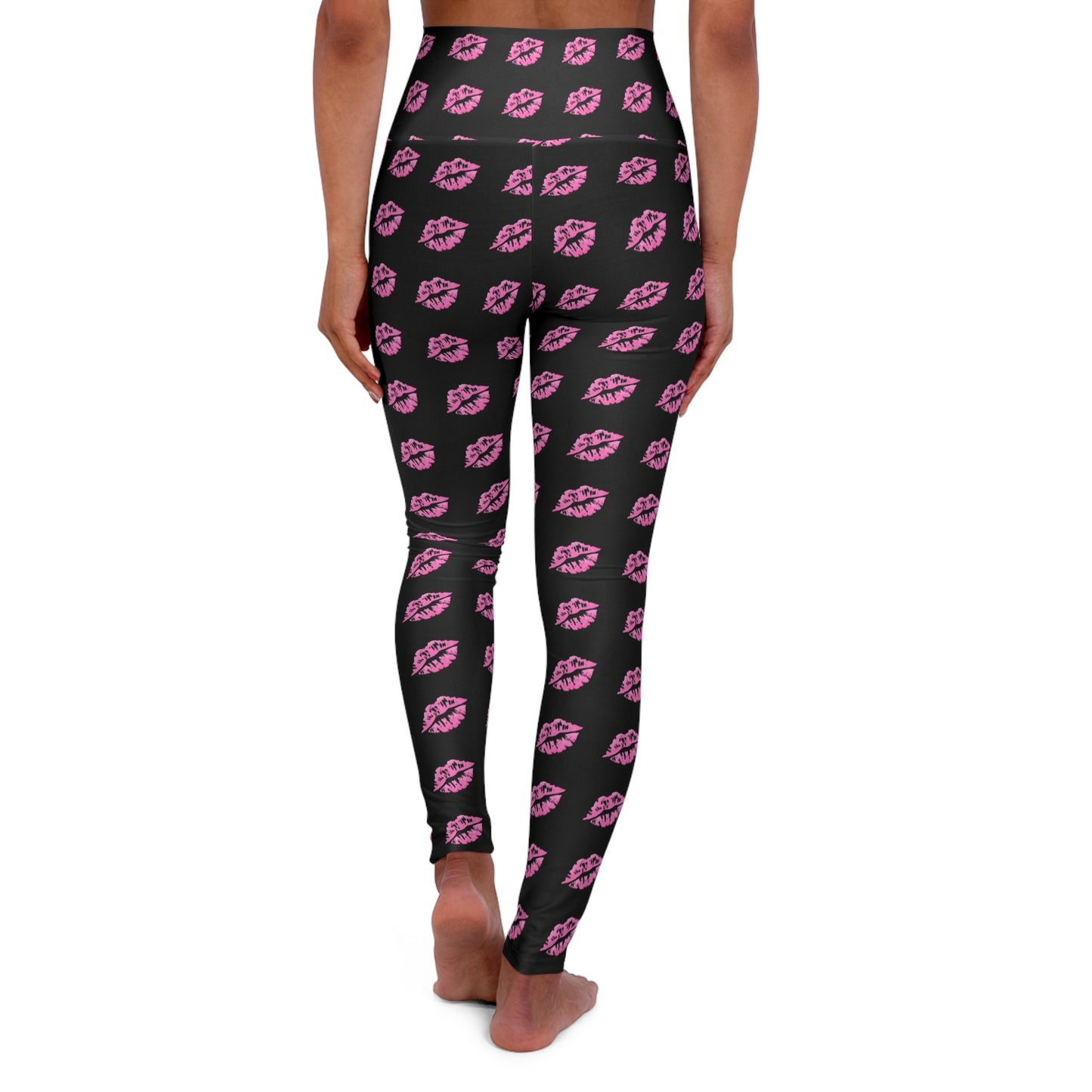 High Waisted Yoga Leggings with Pink Lip Print, Activewear, Fitness, Gym Style, Fashion Statement, Athleisure Wear